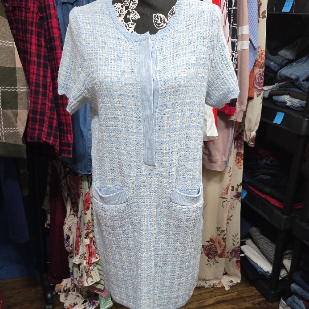 Blue Tweed Midi Dress